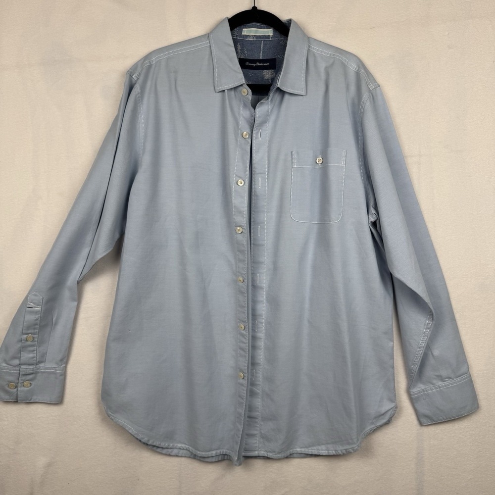 Tommy Bahama Button Patch Pocket Spread Collar Oxford Sport Shirt in Blue Size L